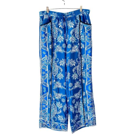 Inc International Concepts Blue Print Wide Leg Elastic Silky Pants NWTS Large - Picture 3 of 7